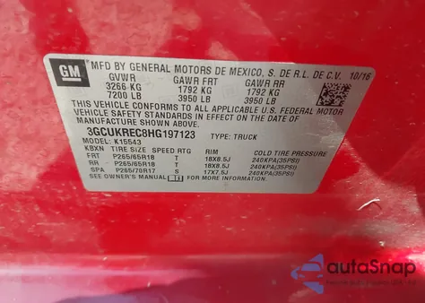 2017 Chevrolet Silverado 1500 2Lt z USA, uszkodzony, nr VIN 3GCUKREC8HG197123